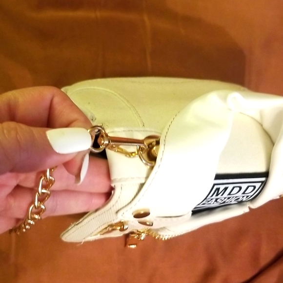 Leather & Canvas Jacket/ Biker Handbag Purse In Cream/White.small,little wear - Picture 3 of 7